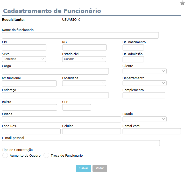 Cadastro de funcionário